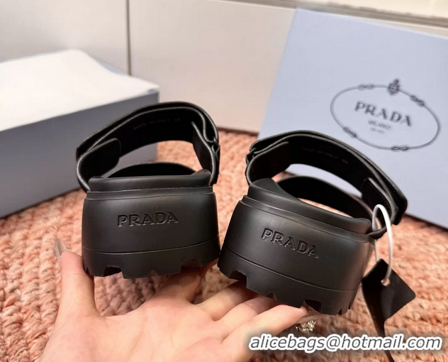 Grade Quality Prada Suede Leather Band Platform Slides Sandals 6051004 Black