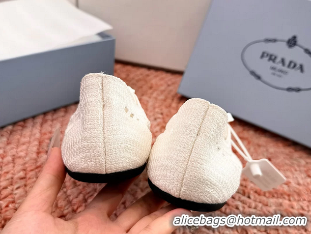 Luxurious Prada Crochet Knit Ballet Flat Sneakers 6051005 White