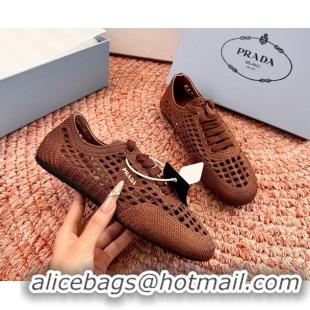 Feminine Prada Crochet Knit Ballet Flat Sneakers 6051005 Brown