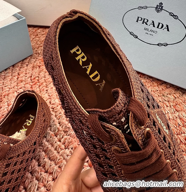 Feminine Prada Crochet Knit Ballet Flat Sneakers 6051005 Brown