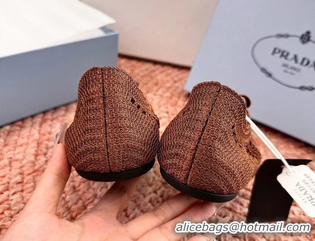 Feminine Prada Crochet Knit Ballet Flat Sneakers 6051005 Brown