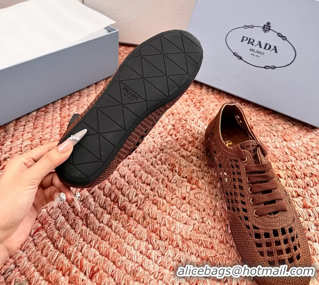 Feminine Prada Crochet Knit Ballet Flat Sneakers 6051005 Brown