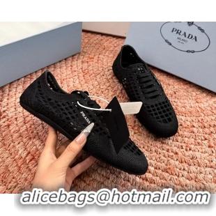 Hot Style Prada Crochet Knit Ballet Flat Sneakers 6051005 Black