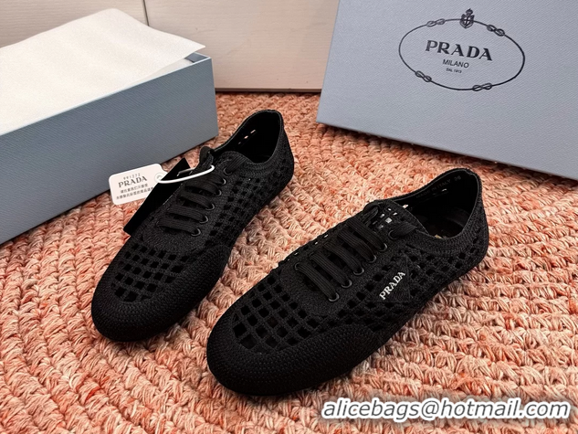 Hot Style Prada Crochet Knit Ballet Flat Sneakers 6051005 Black