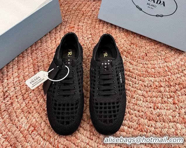 Hot Style Prada Crochet Knit Ballet Flat Sneakers 6051005 Black