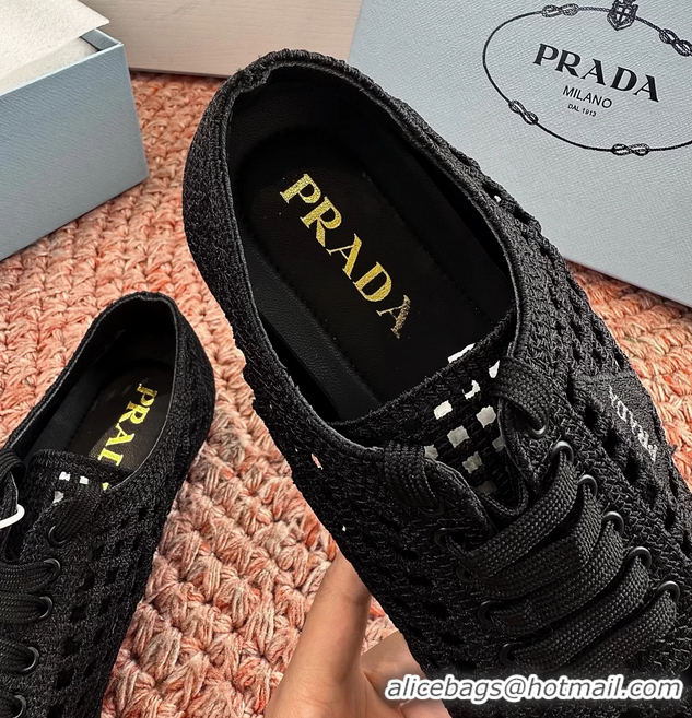 Hot Style Prada Crochet Knit Ballet Flat Sneakers 6051005 Black