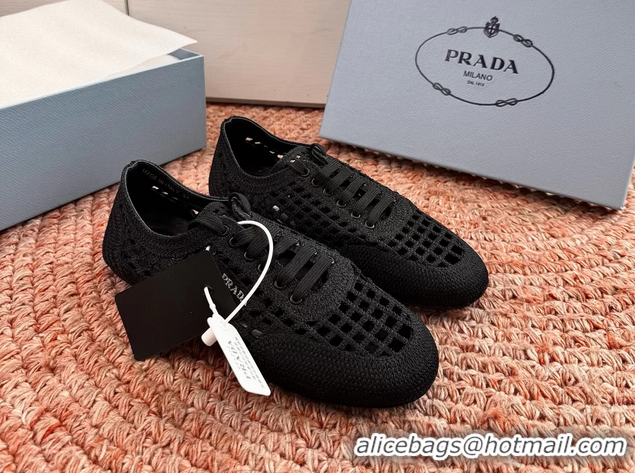 Hot Style Prada Crochet Knit Ballet Flat Sneakers 6051005 Black