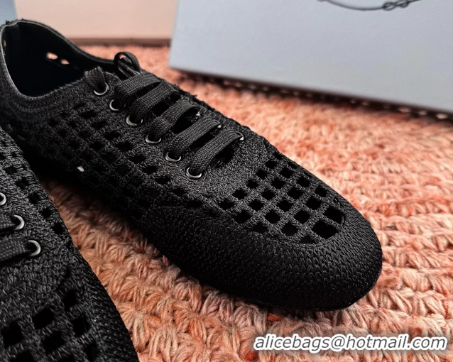 Hot Style Prada Crochet Knit Ballet Flat Sneakers 6051005 Black