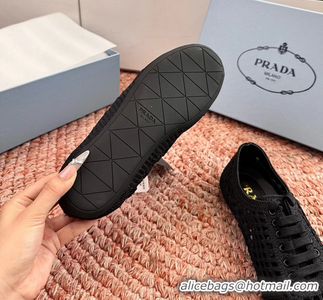 Hot Style Prada Crochet Knit Ballet Flat Sneakers 6051005 Black