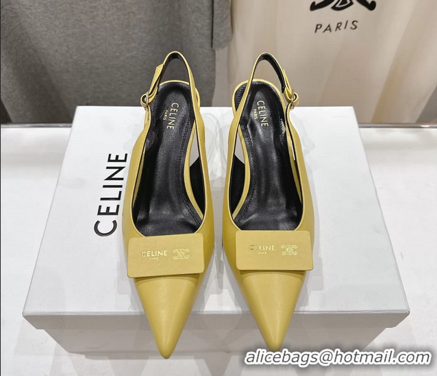 Durable Celine Signature Slingback Pumps with Label Yellow Calfskin Leather 45MM 6051101