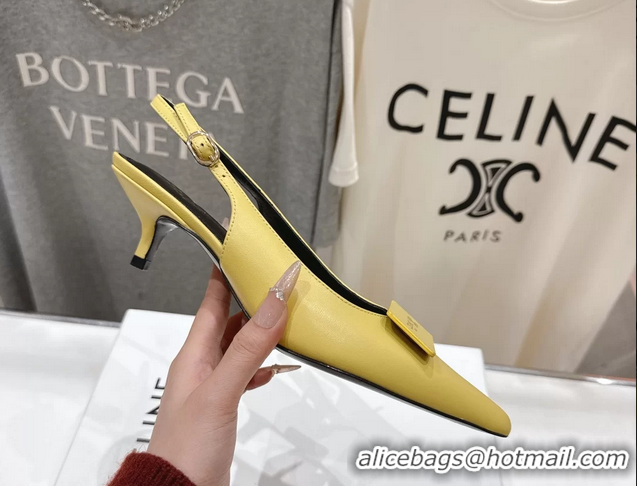 Durable Celine Signature Slingback Pumps with Label Yellow Calfskin Leather 45MM 6051101