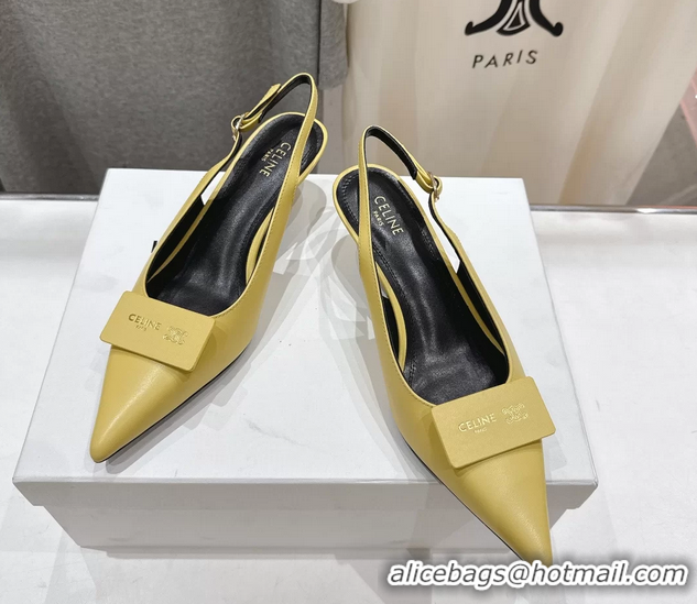 Durable Celine Signature Slingback Pumps with Label Yellow Calfskin Leather 45MM 6051101