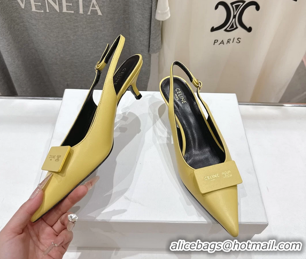 Durable Celine Signature Slingback Pumps with Label Yellow Calfskin Leather 45MM 6051101