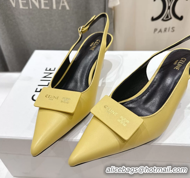 Durable Celine Signature Slingback Pumps with Label Yellow Calfskin Leather 45MM 6051101