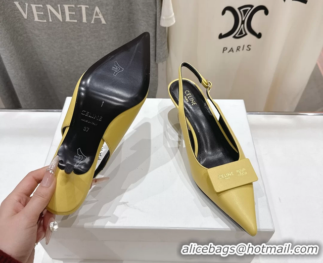Durable Celine Signature Slingback Pumps with Label Yellow Calfskin Leather 45MM 6051101