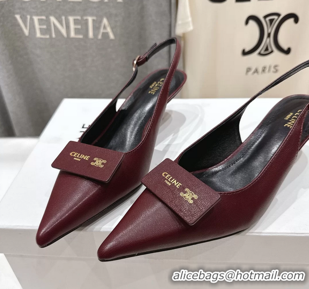 Buy Discount Celine Signature Slingback Pumps with Label Red Calfskin Leather 45MM 6051101 Red