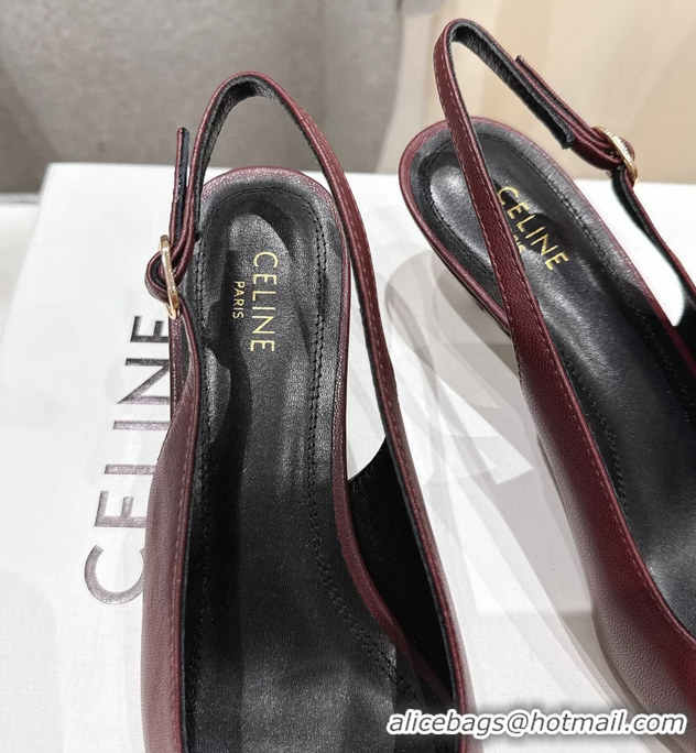 Buy Discount Celine Signature Slingback Pumps with Label Red Calfskin Leather 45MM 6051101 Red