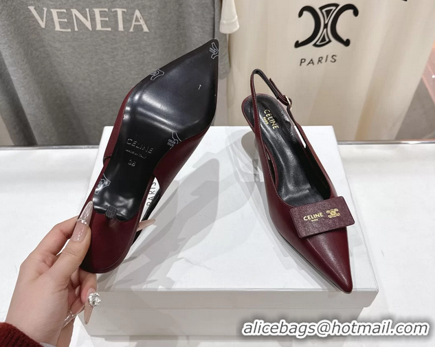 Buy Discount Celine Signature Slingback Pumps with Label Red Calfskin Leather 45MM 6051101 Red