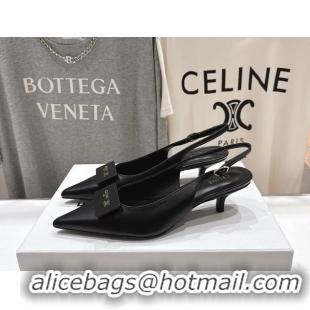 Cheap Price Celine Signature Slingback Pumps with Label Black Calfskin Leather 45MM 6051101 Black