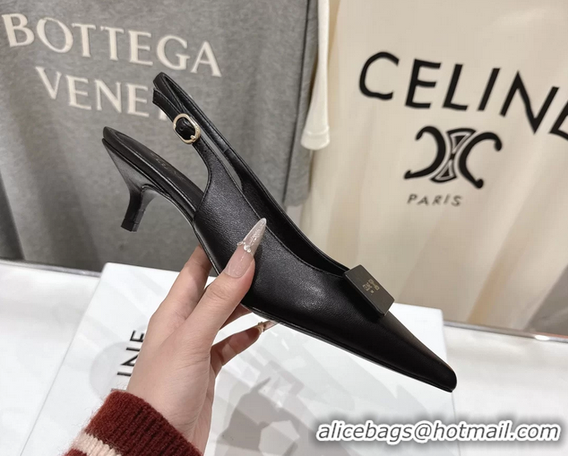 Cheap Price Celine Signature Slingback Pumps with Label Black Calfskin Leather 45MM 6051101 Black