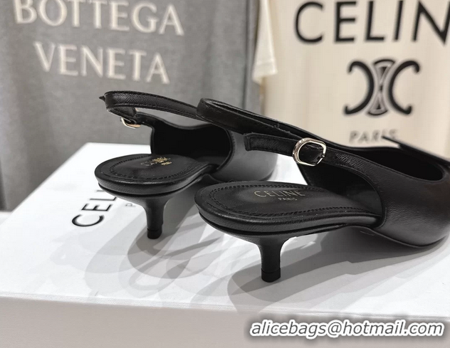 Cheap Price Celine Signature Slingback Pumps with Label Black Calfskin Leather 45MM 6051101 Black