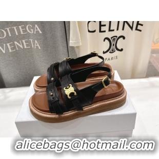 Big Discount Celine Tippi Triomphe Slingback Sandals Black Calfskin Leather 6051102 Black