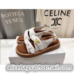 Best Price Celine Tippi Triomphe Slingback Sandals Black Calfskin Leather 6051102 White