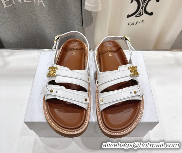 Best Price Celine Tippi Triomphe Slingback Sandals Black Calfskin Leather 6051102 White