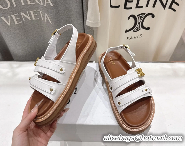 Best Price Celine Tippi Triomphe Slingback Sandals Black Calfskin Leather 6051102 White