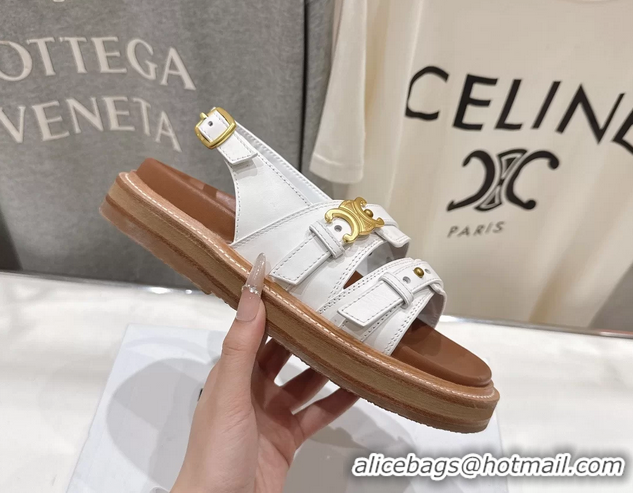 Best Price Celine Tippi Triomphe Slingback Sandals Black Calfskin Leather 6051102 White