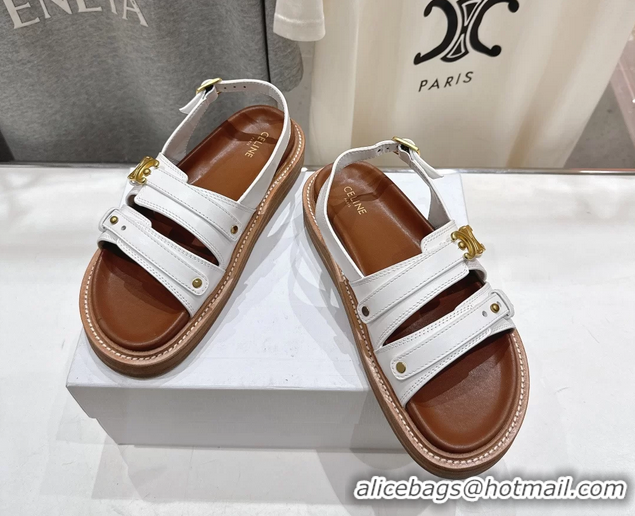 Best Price Celine Tippi Triomphe Slingback Sandals Black Calfskin Leather 6051102 White