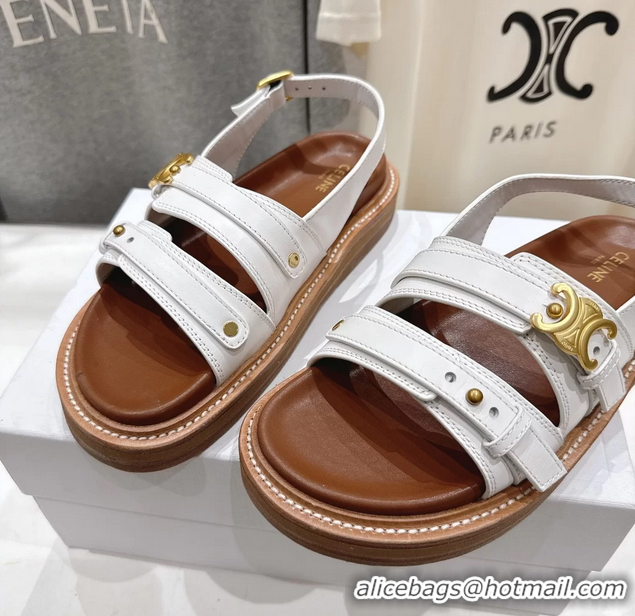Best Price Celine Tippi Triomphe Slingback Sandals Black Calfskin Leather 6051102 White