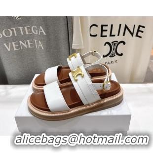 Best Product Celine Lympia Triomphe Slingback Sandals White Calfskin Leather 6051103 White