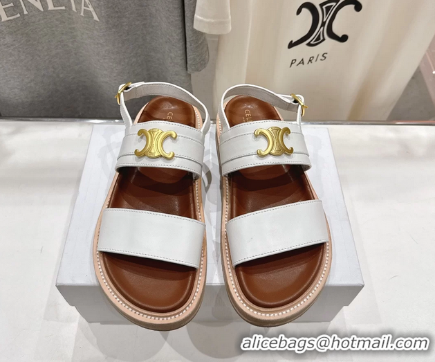 Best Product Celine Lympia Triomphe Slingback Sandals White Calfskin Leather 6051103 White