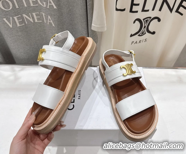 Best Product Celine Lympia Triomphe Slingback Sandals White Calfskin Leather 6051103 White