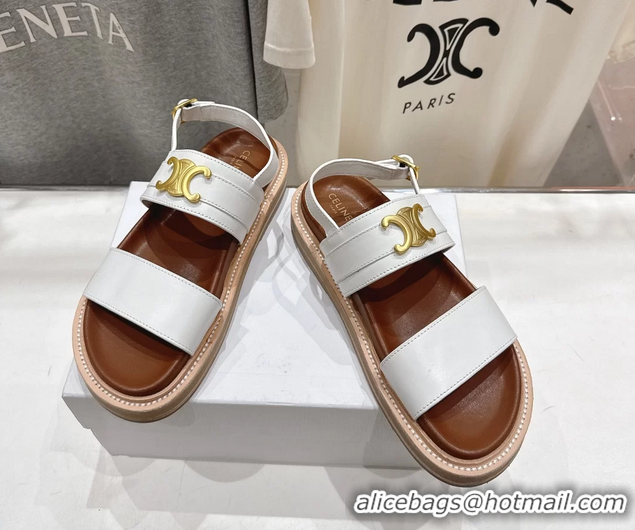 Best Product Celine Lympia Triomphe Slingback Sandals White Calfskin Leather 6051103 White