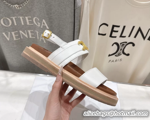 Best Product Celine Lympia Triomphe Slingback Sandals White Calfskin Leather 6051103 White