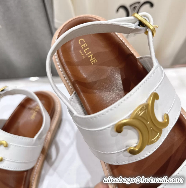 Best Product Celine Lympia Triomphe Slingback Sandals White Calfskin Leather 6051103 White