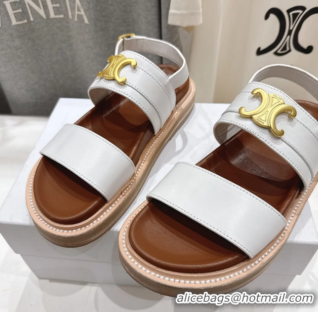 Best Product Celine Lympia Triomphe Slingback Sandals White Calfskin Leather 6051103 White