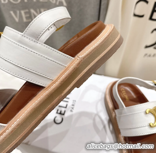 Best Product Celine Lympia Triomphe Slingback Sandals White Calfskin Leather 6051103 White