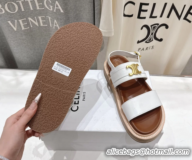Best Product Celine Lympia Triomphe Slingback Sandals White Calfskin Leather 6051103 White
