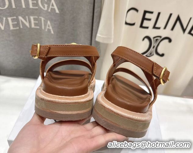 Luxurious Celine Lympia Triomphe Slingback Sandals Brown Calfskin Leather 6051103 Brown