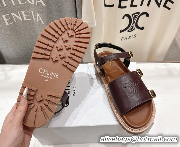 Top Grade Celine Lympia Triomphe Slingback Sandals Red Calfskin Leather 6051103 Red