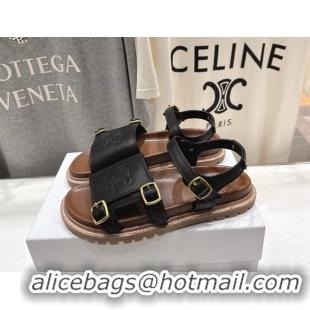 Cheap Celine Lympia Triomphe Slingback Sandals Black Calfskin Leather 6051103 Black