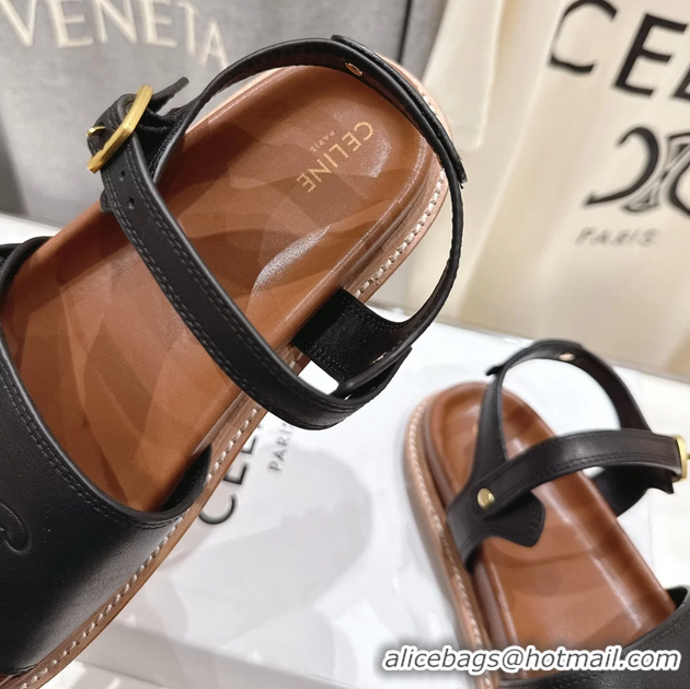 Cheap Celine Lympia Triomphe Slingback Sandals Black Calfskin Leather 6051103 Black