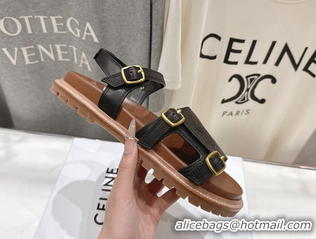 Cheap Celine Lympia Triomphe Slingback Sandals Black Calfskin Leather 6051103 Black