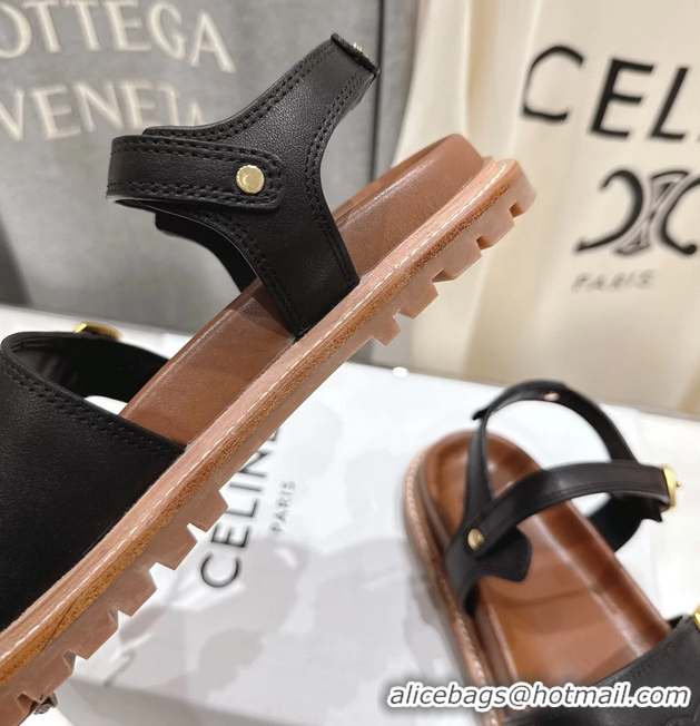 Cheap Celine Lympia Triomphe Slingback Sandals Black Calfskin Leather 6051103 Black