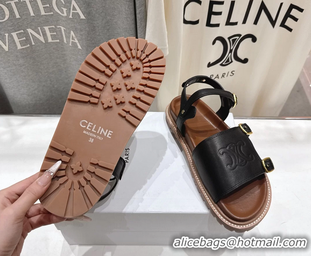 Cheap Celine Lympia Triomphe Slingback Sandals Black Calfskin Leather 6051103 Black