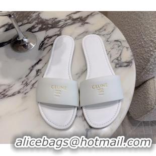 Unique Style Celine Coast Flat Mule Slides Sandals White Lambskin Leather 6051104 White