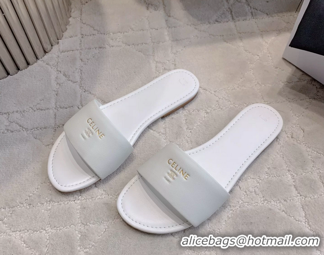 Unique Style Celine Coast Flat Mule Slides Sandals White Lambskin Leather 6051104 White